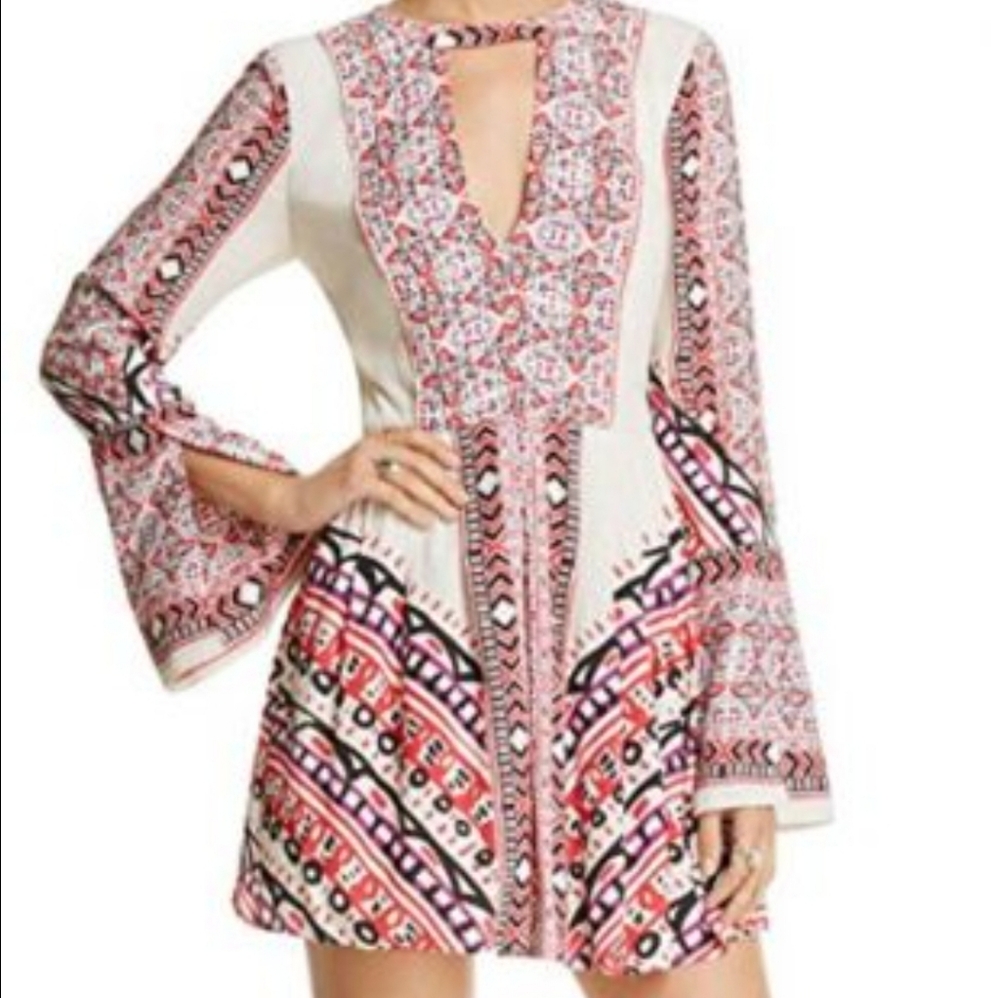 FREE PEOPLE Tegan Boarder Printed Mini Dress In Ivory Combos